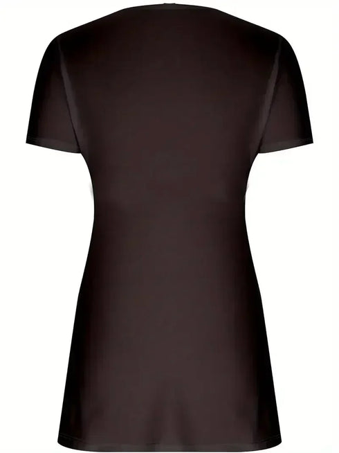 Plus Size V-Neck Short Sleeve Casual T-Shirt in Black
