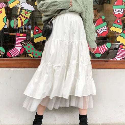 Long Tulle Midi Skirt with High Waist Design