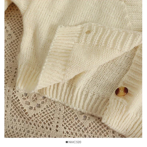 PTKPCC New Autumn Colourful Applique Flower Cardigan for Women Soft V-neck Knit Crop Sweater with Floral Design