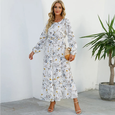 Summer Bohemian Maxi Dress with Long Sleeves