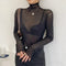 Chic See-Through Long Sleeve T-Shirt in Pink & Green