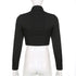 Zadily Long Sleeve Button-Up Crop Top in Black