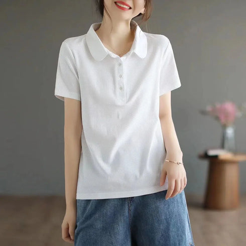 Summer T-shirt Mesh Ice Silk Breathable Short Sleeve Women's Shirt Collar Solid Color Polo Shirt Half Sleeve Women's Clothing