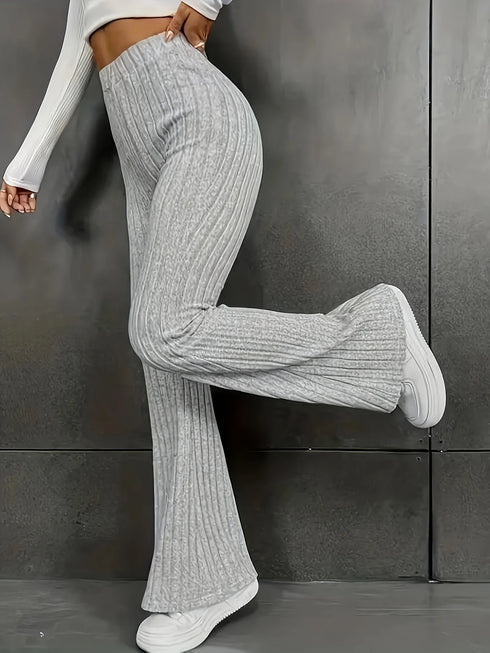 Women's Plus Size Ribbed Flare Leg Pants - Grey