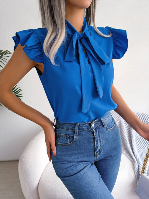 Women's Ruffle Short Sleeve Chiffon Blouse