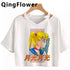 Kawaii Anime Cartoon Tee for Women - V-Neck Short Sleeve Top