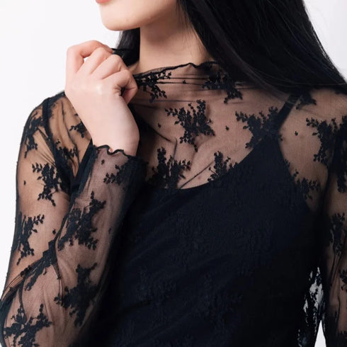 Lace Bottomed Long Sleeve Blouse Top