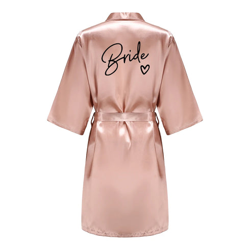 Team Bride Satin Robe with Black Letters