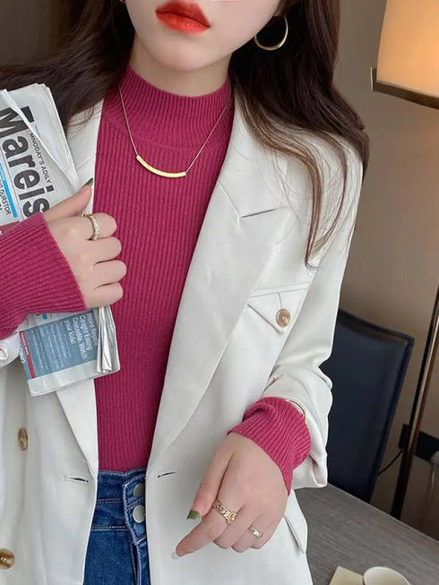 Chic Mock Neck Knitted Pullover Sweater
