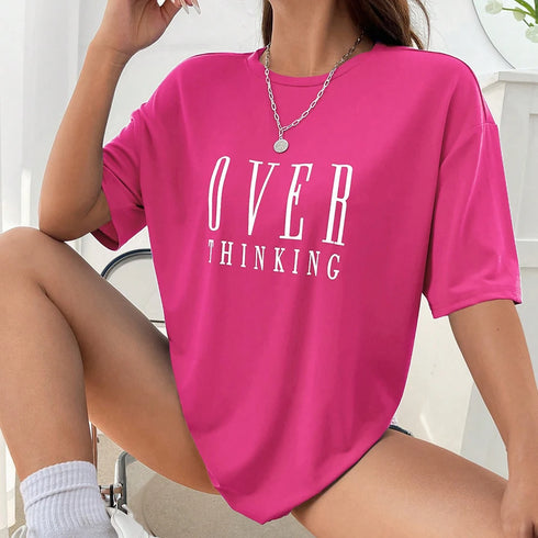 Over Thinking Letter Print Women Cotton Breathable Tee