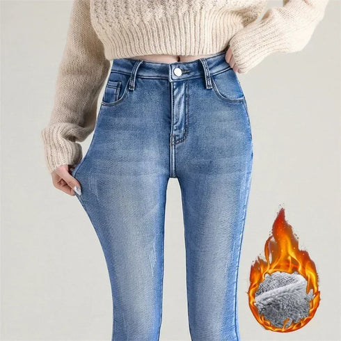 High Waist Thermal Denim Jeans for Women