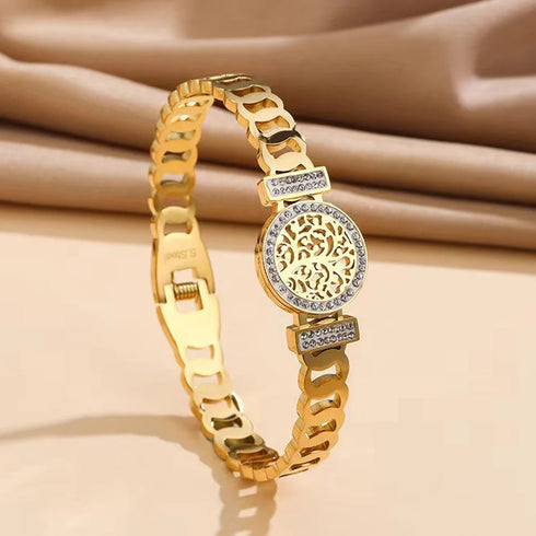 Women's Luxury Designer Bangle Stainless Steel Tree of Life Cuff Bracelet for Women