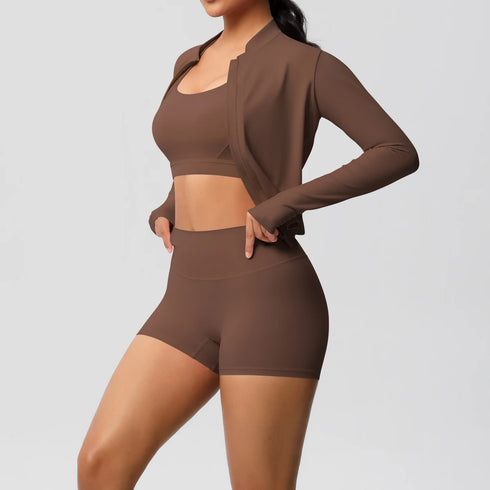3-Piece Brown Yoga Set for Women