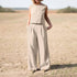 Women's Cotton Linen Sleeveless Top and Wide Leg Pants Set