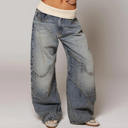 Wide Leg Denim Cargo Pants for Women