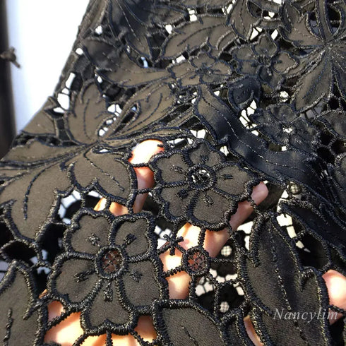 Black Lace Detail Wide Leg Jeans for Women