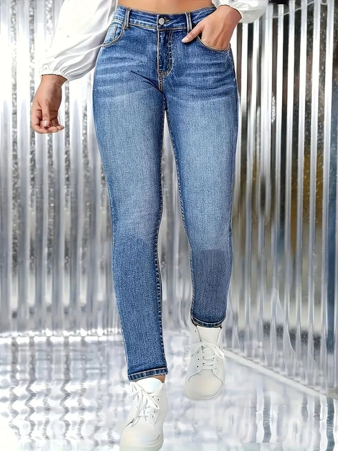 High Waist Blue Skinny Jeans for Women