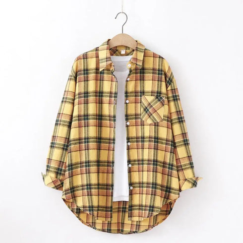 Plaid Flannel Shirt for Women - Casual Long Sleeve Top