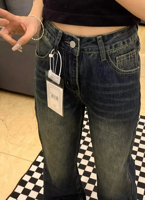 High Waist Straight Fit Denim Jeans for Women