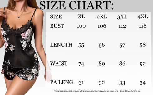 Plus Size Floral Pyjama Set - Black with Lace Trim