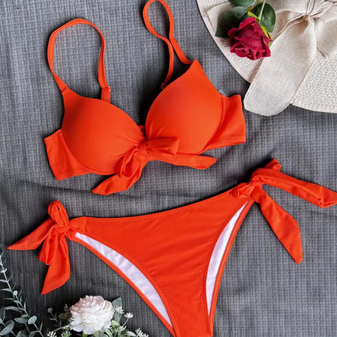Front Bow Knot Push Up Bikini Set