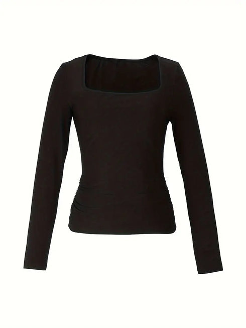 Hot Basic Square Neck Slim Women's Bottoming Clothing Casual Solid Long Sleeve Tops Versatile Fashion Multi-Color Blouse Gifts