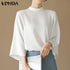 VONDA Women Fashion Blouse 2024 Elegant Autumn Tunic Tops Casual Stand Collar 3/4 Flare Sleeve Office Shirts Oversized Blusas