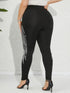 Plus Size High-Stretch Leggings with Rhinestone Wings