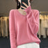 100% Merino Wool V-Neck Pullover Sweater for Women