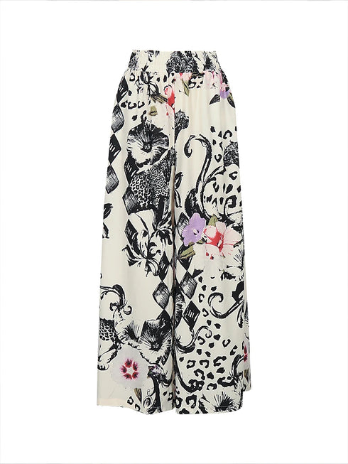 Plus Size Wide Leg Casual Trousers with Print Design