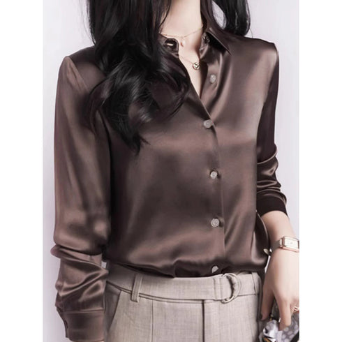 Plus Size Satin Long Sleeve Blouse for Women