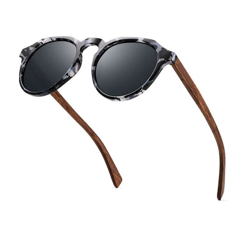 Oi Wood Sunglasses Women Men's Sun Glasses Walnut Wood Round Red Lens Tortoise Shell Frames