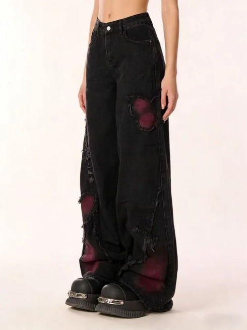 Women's Baggy Butterfly Jeans in Black