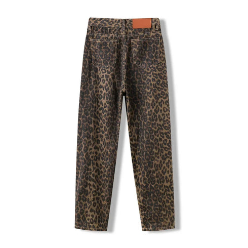 High Waisted Leopard Print Jeans for Women