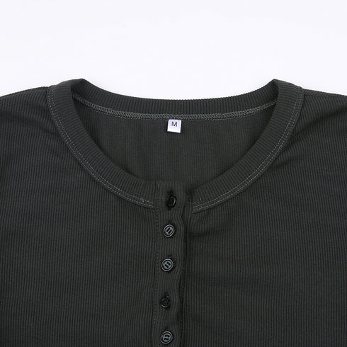 Y2K Slim Fit Brown Crop Top with Button Detail