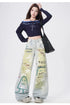 Trendy Y2K Vintage Wide Leg Jeans with Artistic Print