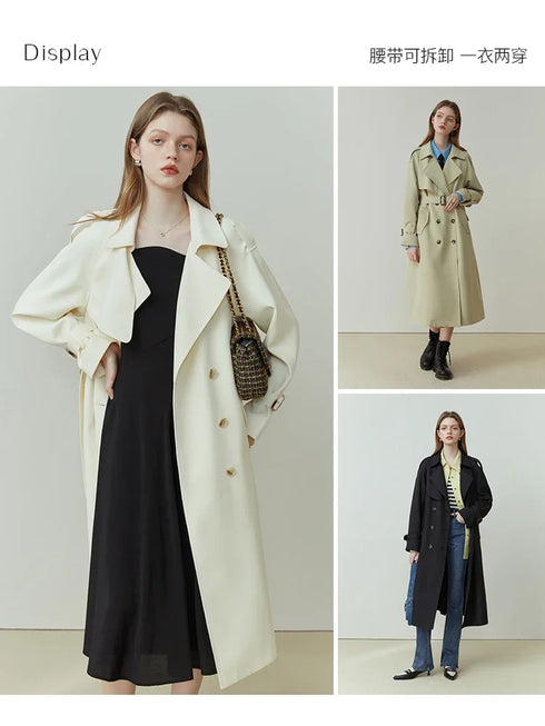 Classic Double-Breasted Mid-Length Trench Coat for Women