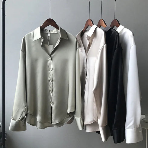 Elegant Turn-Down Collar Blouse for Women