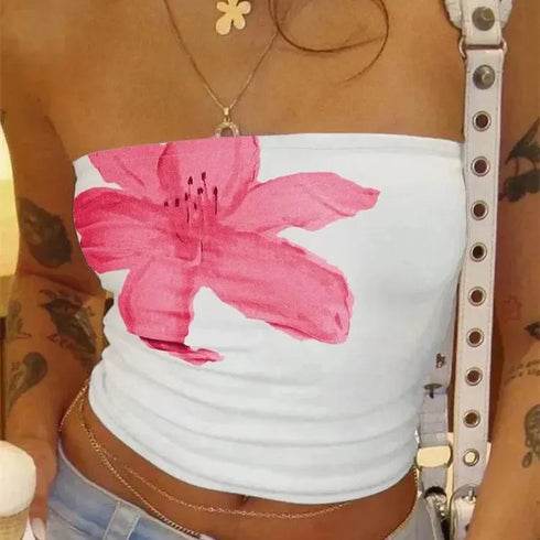 Women's Floral Printed Off Shoulder Crop Top