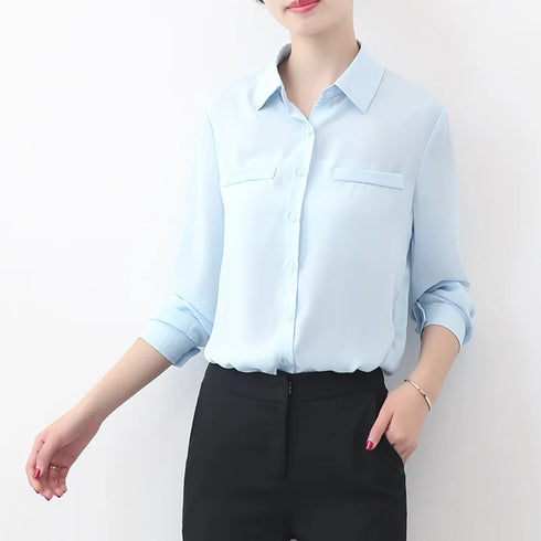 Simple Solid Color Loose Women's Chiffon Shirt Tops 2023 New Long Sleeve Casual Elegance Woman Blouses Lady Office Shirt Clothes