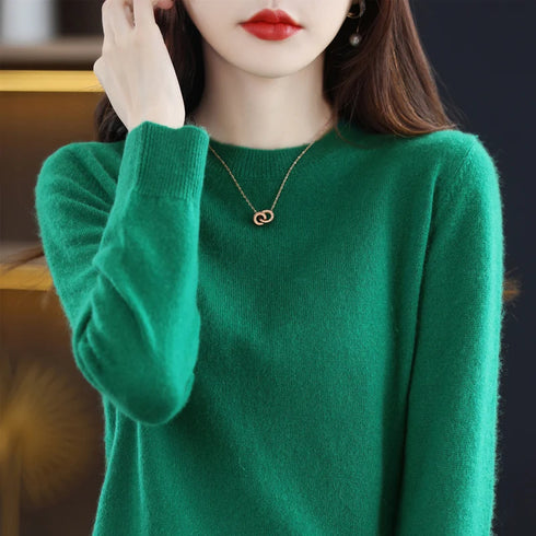 100% Pure Wool Cashmere O-Neck Pullover Sweater
