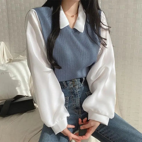 Korean Style Polo Collar Blouse for Women