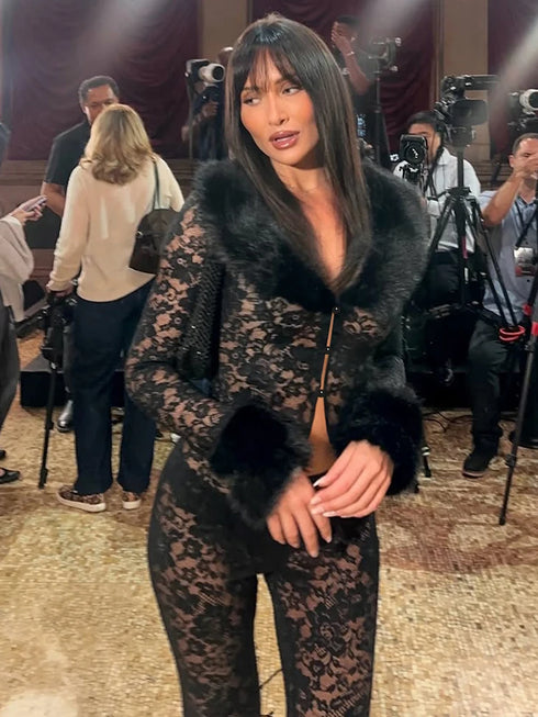 Black Jacquard 2 Piece Suit with Flare Pants