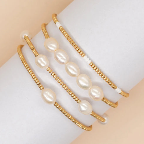 Miyuki Golden Bead Stretch Bracelet for Women