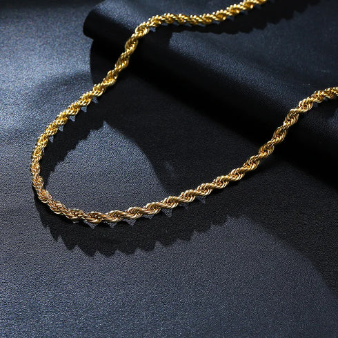 Dainty Gold Rope Chain Necklace - Waterproof Stainless Steel