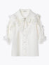Noemi Inspired Ruffle Bow Top - Japanese Dark Femme Off-Shoulder Blouse, Lace Trim Bell Sleeve Shirt for Yami Kawaii & Lolita