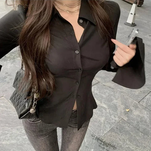 Slim Fit Flared Sleeve Women's Blouse