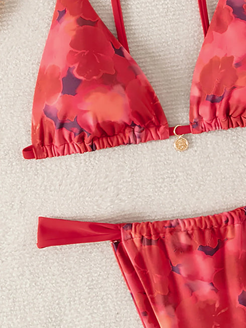 Floral Print Triangle Bikini Set with Brazilian Bottoms