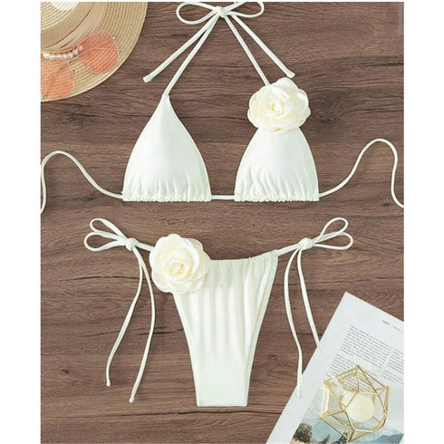 Floral Bandeau Thong Bikini Set for Women