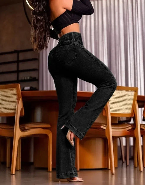 High Waist Skinny Jeans with Shirred Detail